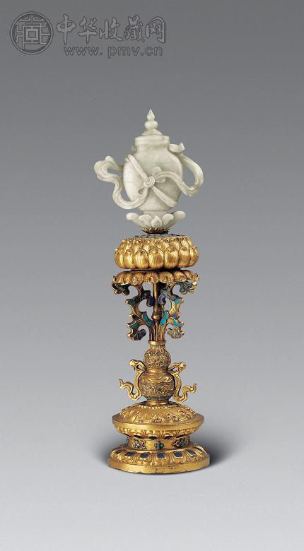 清 铜莲花座玉瓶供器