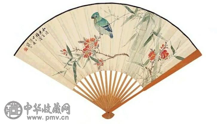 江寒汀 甲午(1954) 山花小鸟 扇面 设色纸本