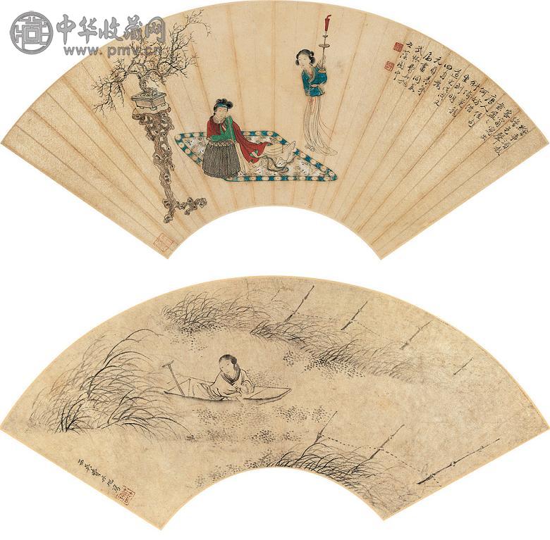 费丹旭 戊戌(1838年)作 仕女 扇面 纸本
