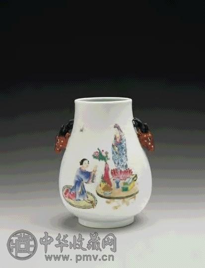 民国 粉彩人物纹鹿头尊