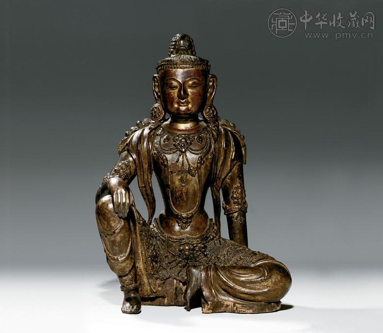 元 木漆金观音菩萨半伽像