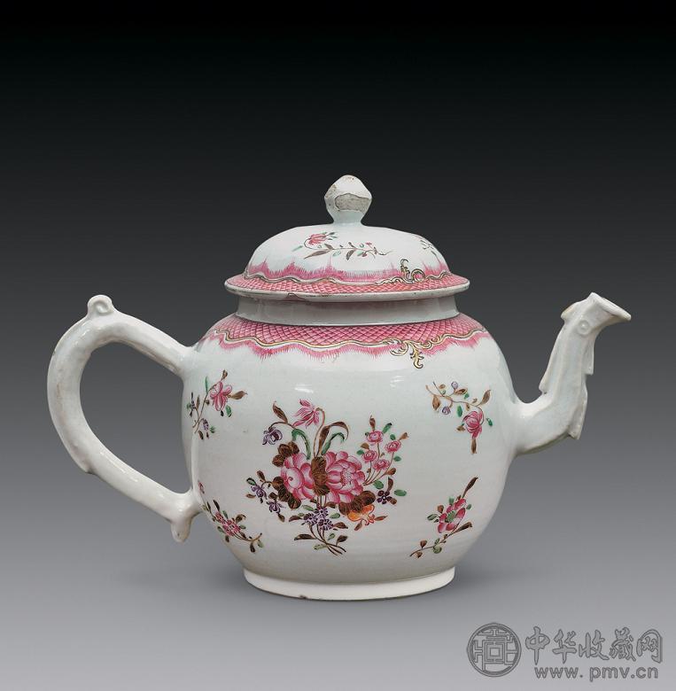 清中期 粉彩花卉纹茶壶