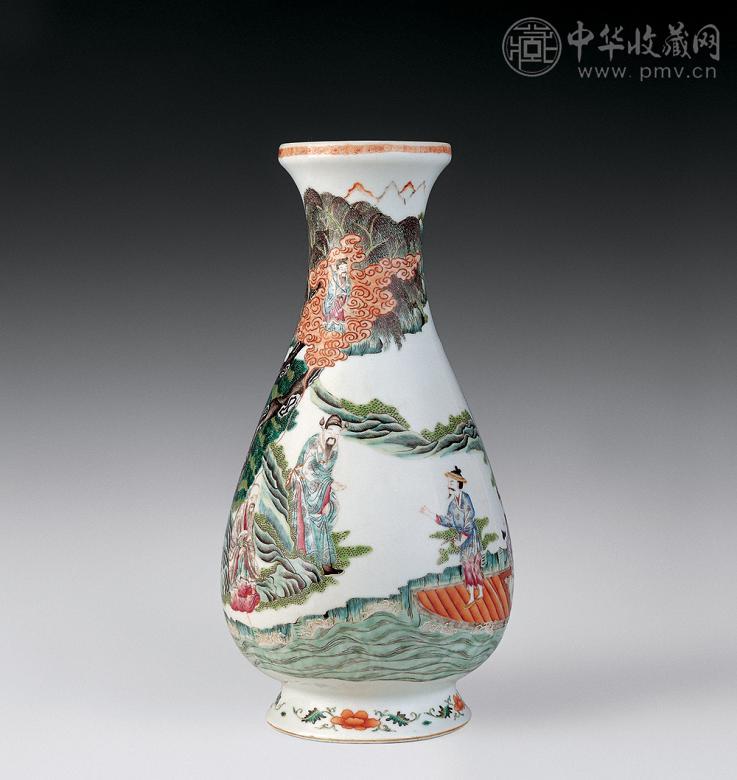 民国 粉彩海岛访仙图琵琶尊