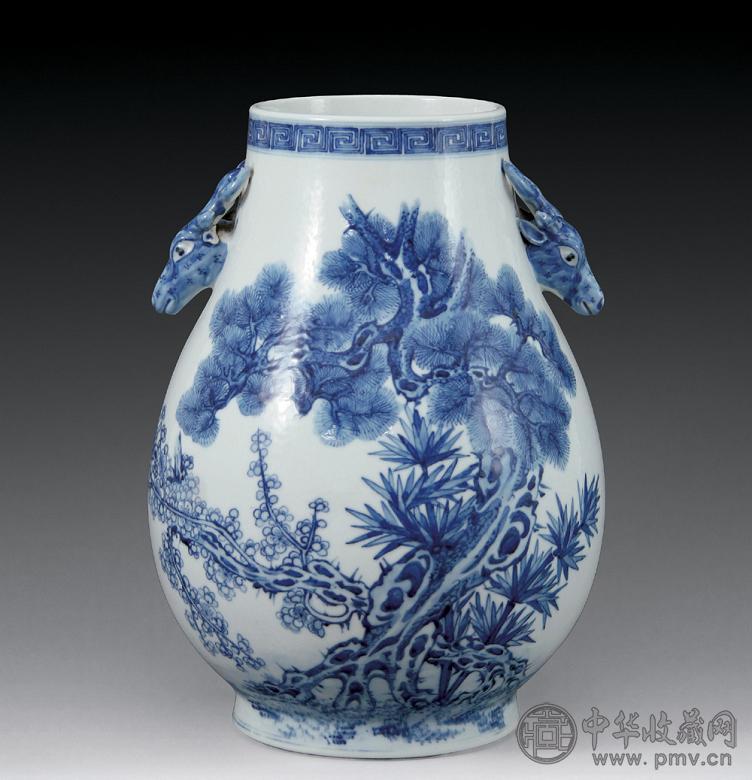 清光绪 青花松竹梅鹿头尊