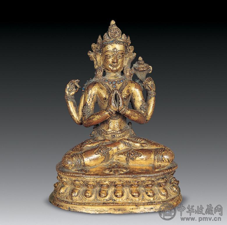 明 铜鎏金四臂观音