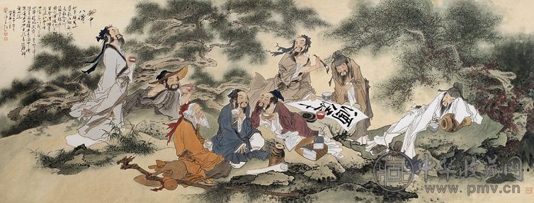 华三川 1992年作 饮中八仙 镜心 设色纸本