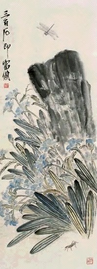 齐白石 兰石草虫 立轴 设色纸本