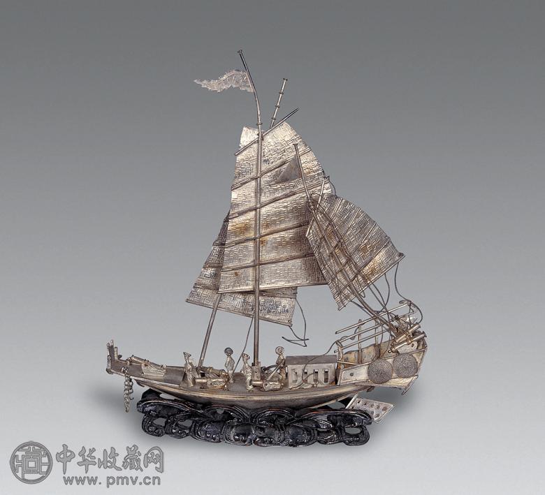 民国 银雕船摆件