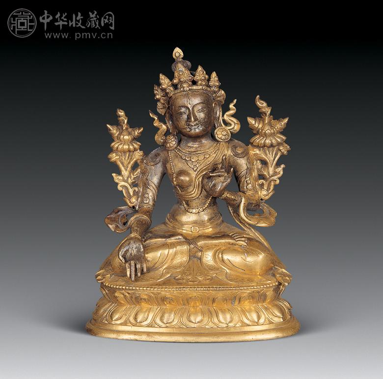 清乾隆 铜鎏金白度母