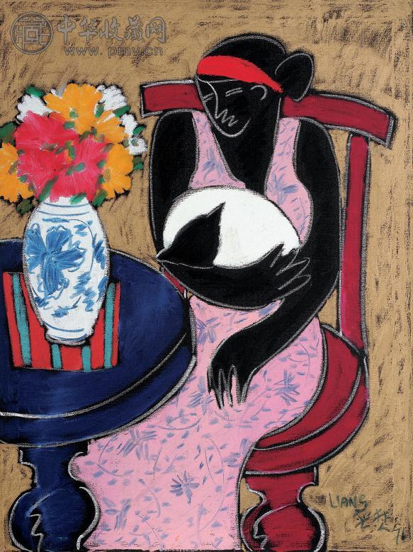 梁奕焚 1996年作 怀猫 油彩 画布