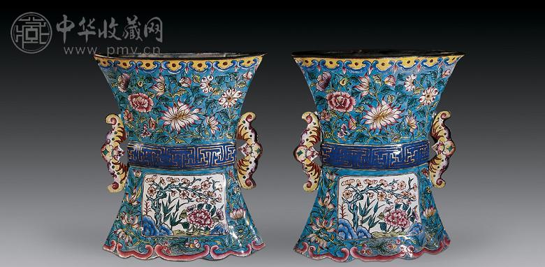 清中期 铜胎画珐琅壁瓶(1对)