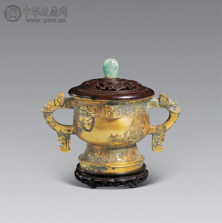 清 铜鎏金饕餮纹香炉