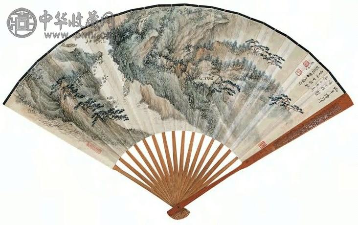 1944年 郑午昌 李太白诗意图 成扇 设色纸本