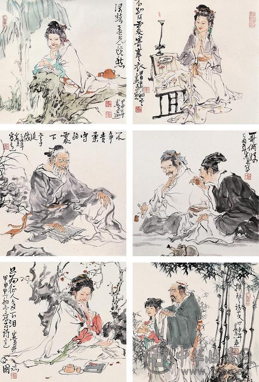 吴宪生 人物 镜心(6开) 设色纸本