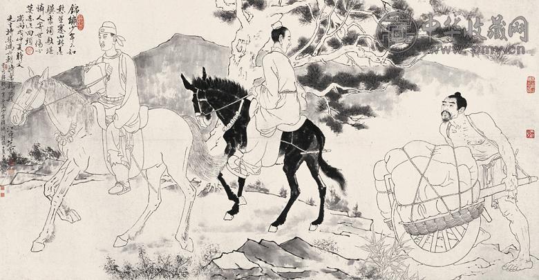 徐悲鸿 范曾 白描六朝诗意图—知足常乐 镜心 纸本水墨