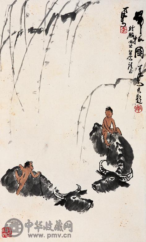 李可染 归牧图 立轴 设色纸本