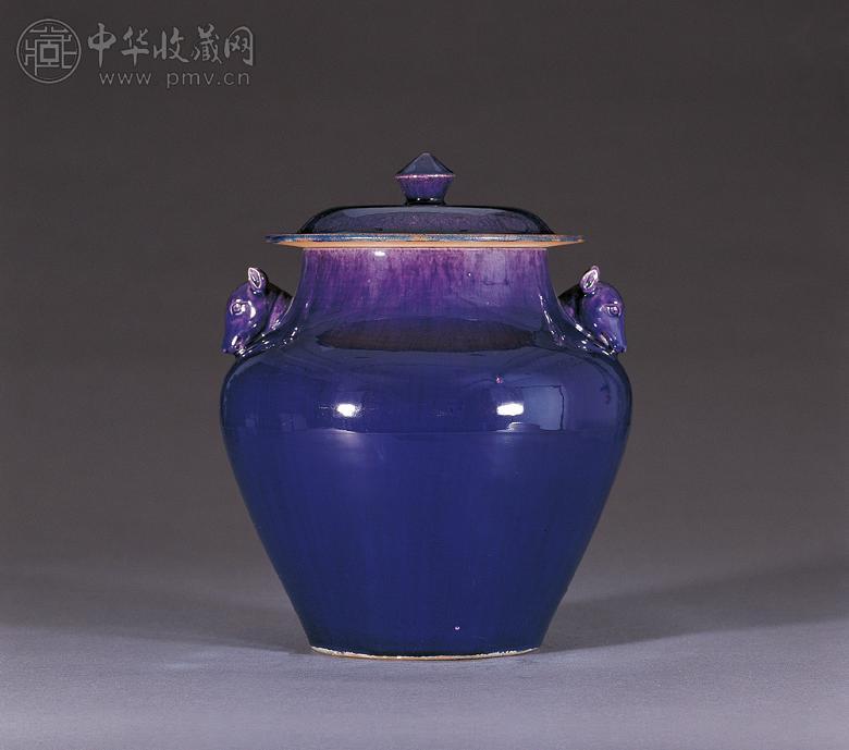 清中期 茄皮紫釉鹿耳盖罐
