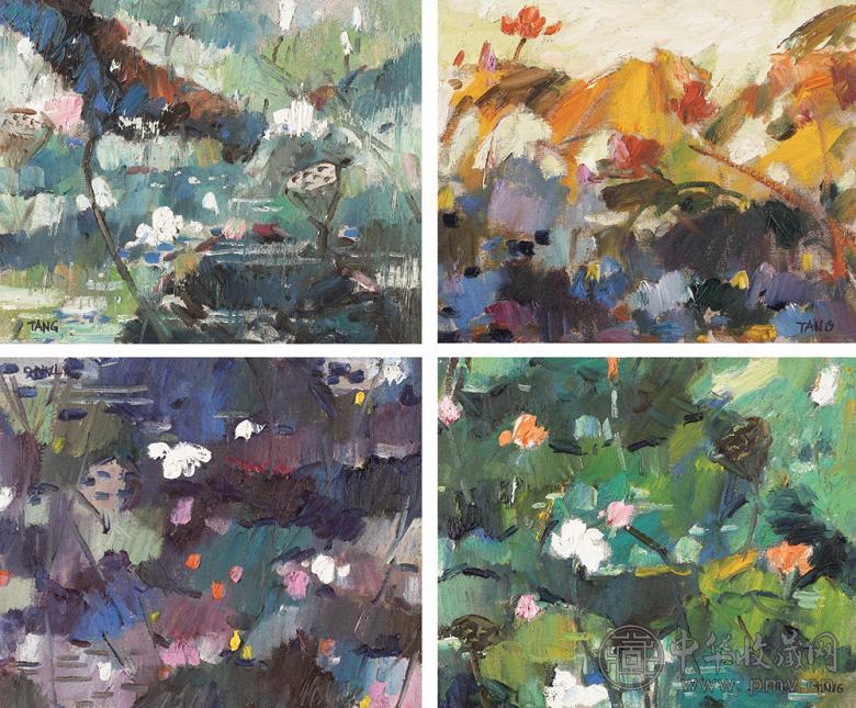 汤传杰 荷系列(4幅) 布面油彩