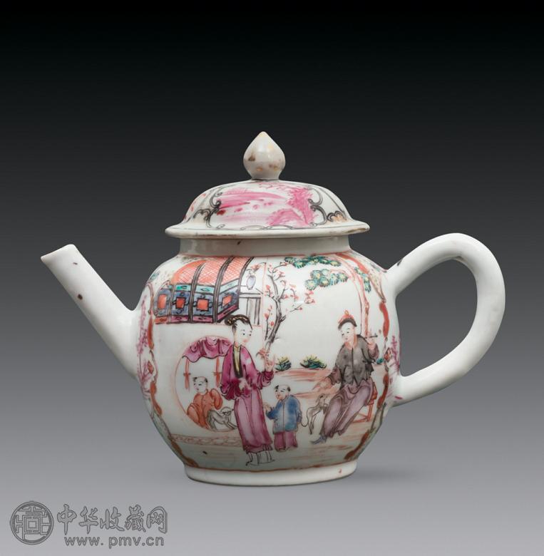 清乾隆 粉彩开光人物纹茶壶