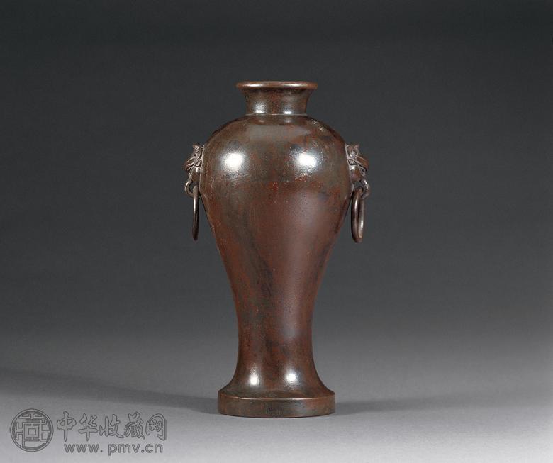 明晚期 铜兽耳活环梅瓶