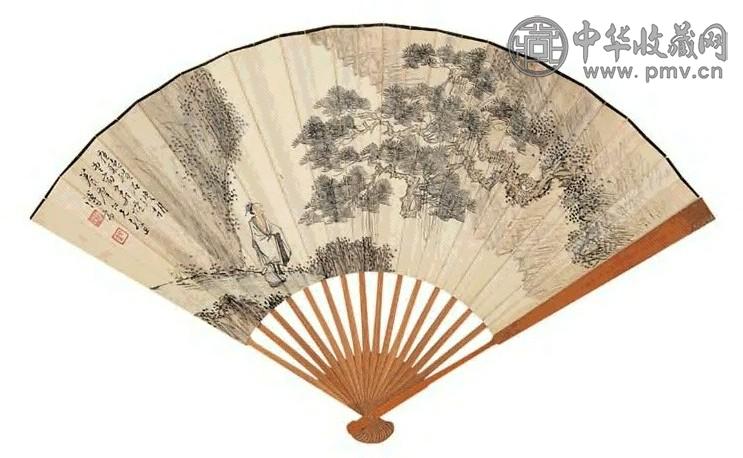 溥儒 拜松图 扇面 设色纸本