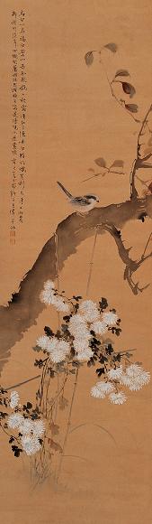 王师子 辛巳(1941年)作 花鸟 立轴 设色绢本