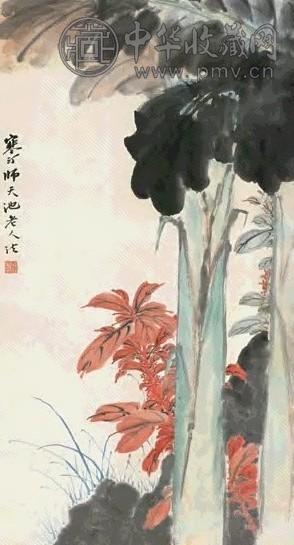 江寒汀 兰石芭蕉 镜心 设色纸本