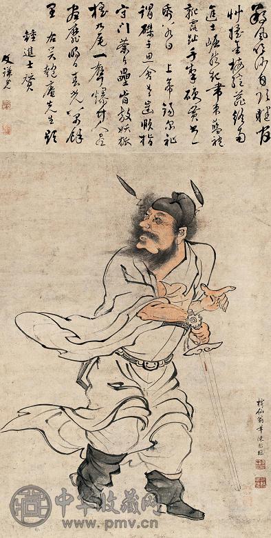 陈韬 钟进士图 立轴 设色纸本