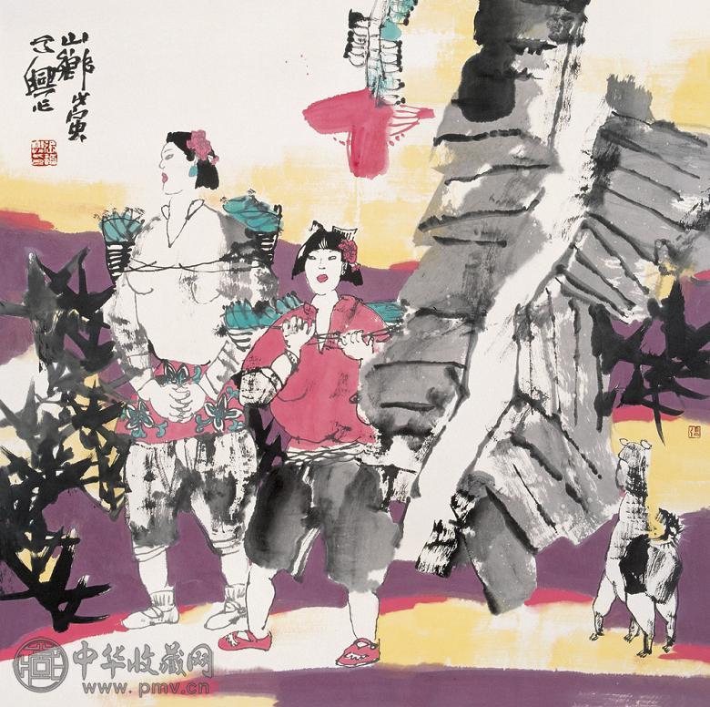 张道兴 戊寅(1998年)作 山乡 镜心 设色纸本