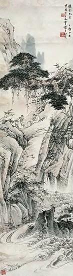 汪采白 1934年 松壑听泉图 立轴 设色纸本