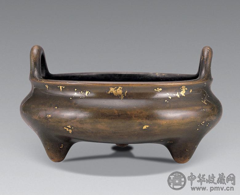清 铜洒金双耳三足炉