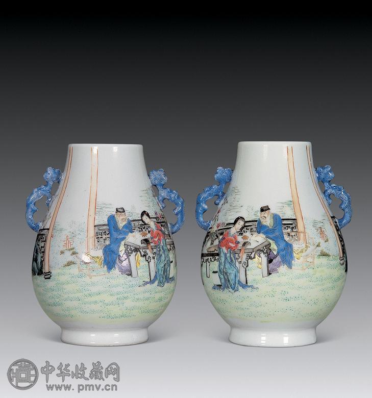 民国 彩人物图牛头尊(1对)