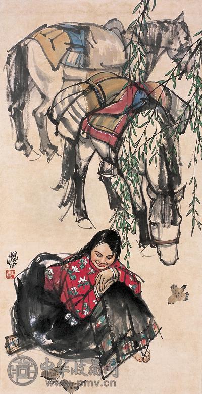 史国良 人物 立轴 设色纸本