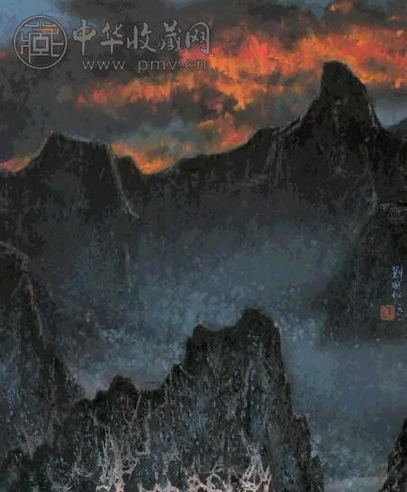 刘国松 1988年作 晚霞似火 立轴 设色纸本