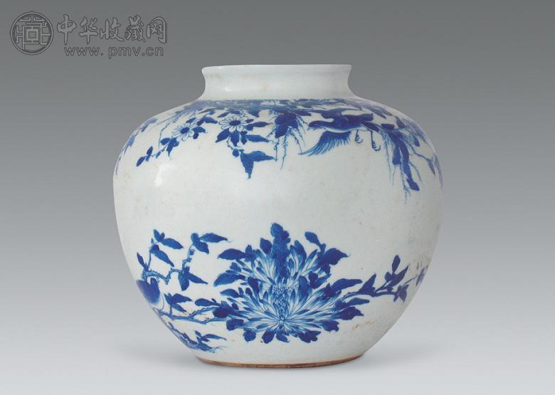 民国 青花花鸟苹果尊