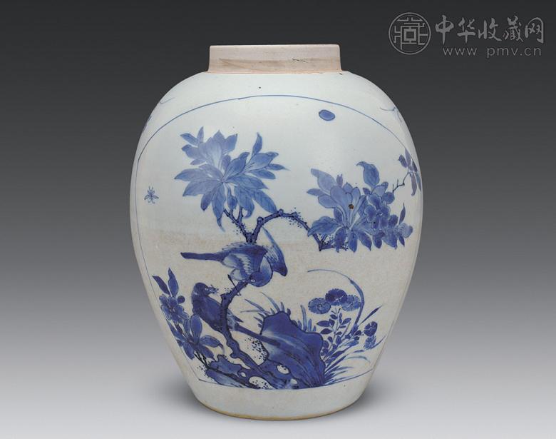 清康熙 青花花鸟罐