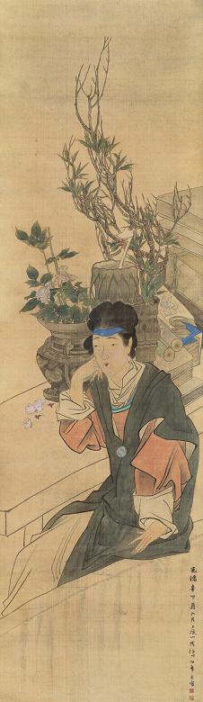 任伯年 光绪辛卯(1891年)作 仕女 立轴 设色绢本