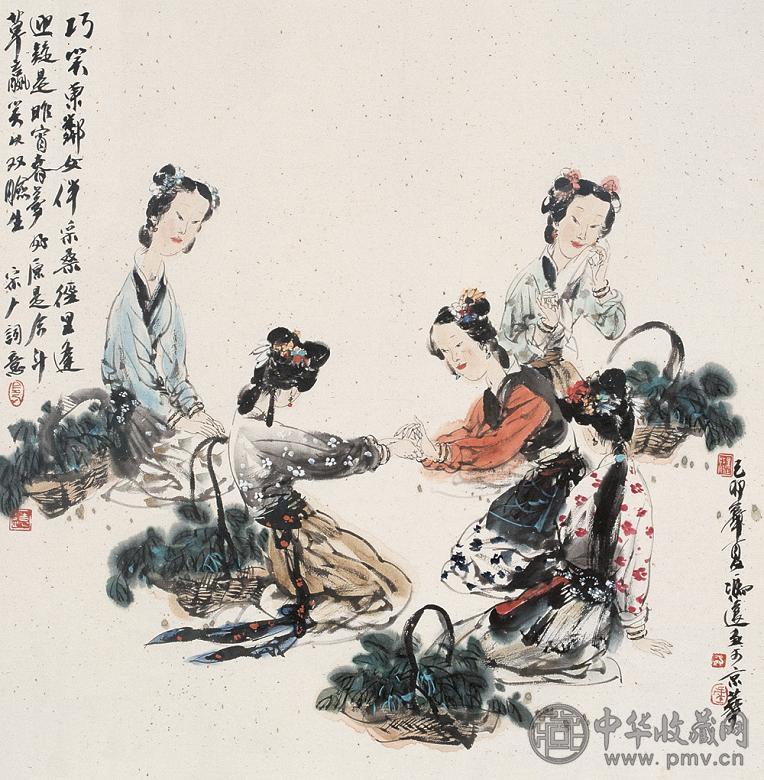 冯远 采桑图 镜心 设色洒金