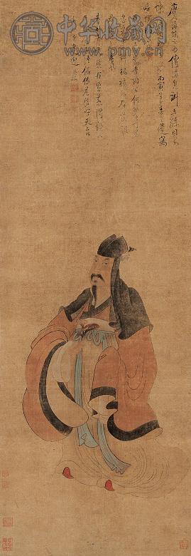 陈洪绶 1626年作 听蝶图 立轴 设色绢本