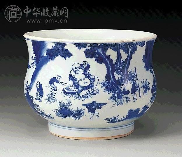 清 青花童子戏弥勒香炉