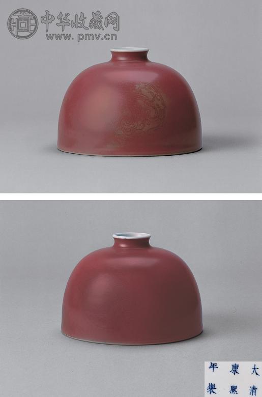 清康熙 豇豆红釉暗花团龙纹太白尊
