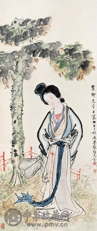 邓芬 己巳(1929年)作 仕女 立轴 设色纸本