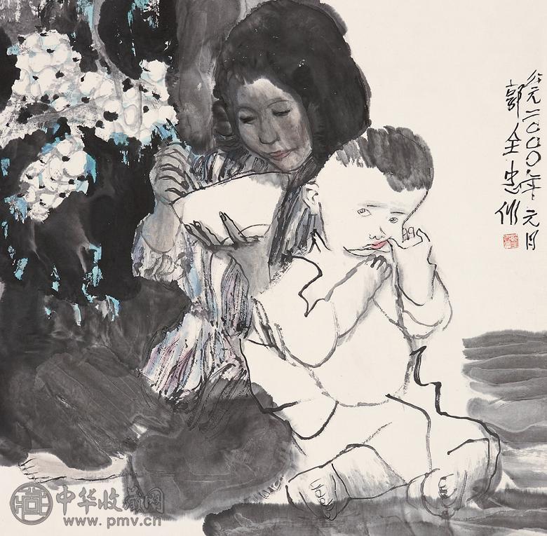 郭全忠 母与子 镜心 设色纸本