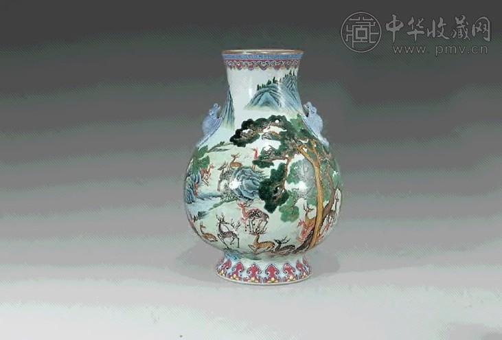 民国 粉彩松鹿蝠耳尊