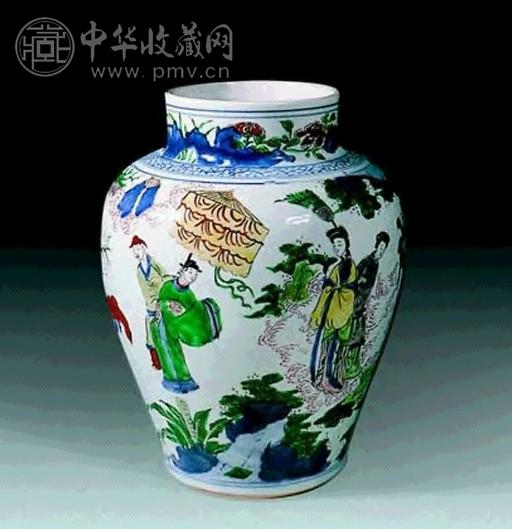 清顺治 五彩人物罐