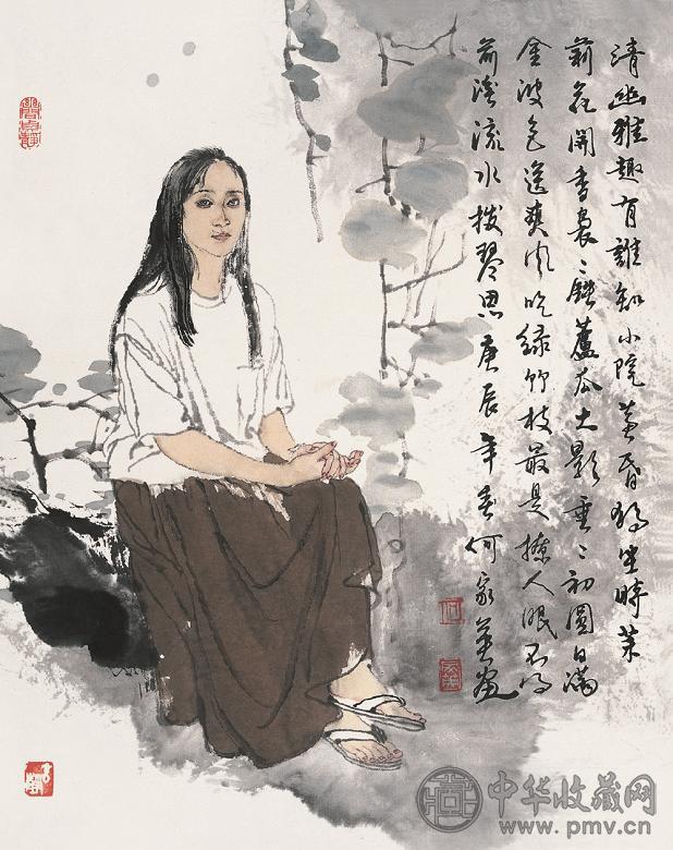 何家英 庚辰(2000年)作 少女 镜心 设色纸本