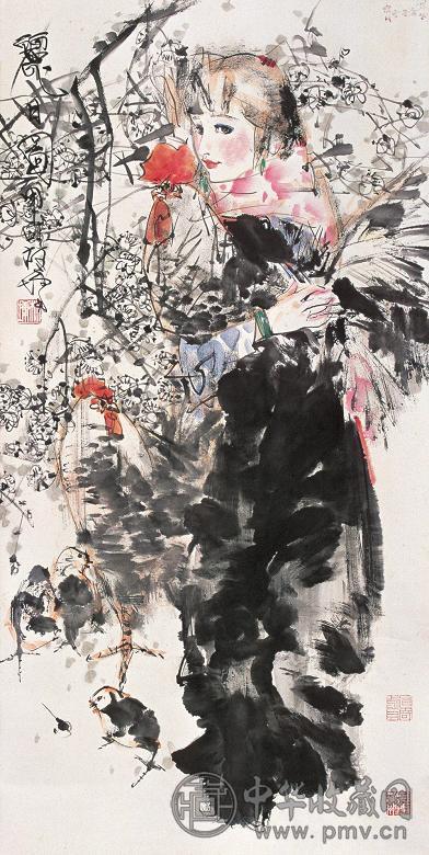 林墉 甲戌(1994年)作 丽日图 立轴 设色纸本