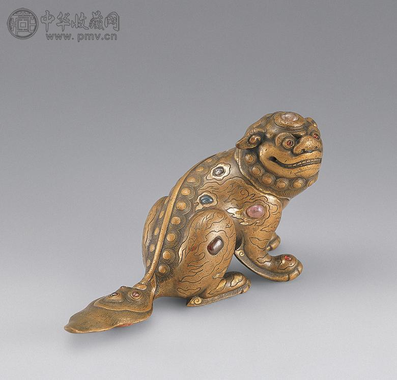 明 铜嵌宝石瑞兽纸镇