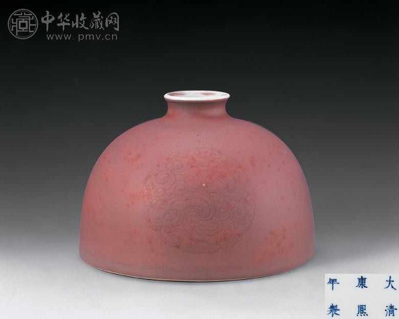 清康熙 豇豆红暗刻夔龙纹太白尊