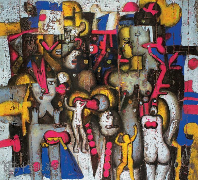 石虎 1993年作 村音图 镜心 设色纸本